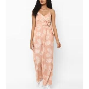 AMERICAN EAGLE Tropical Wrap Front Jumpsuit Peach Medium M